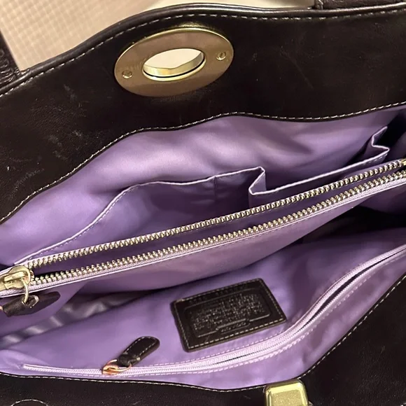 Coach Dark Brown Shoulder Bag with Gold Accents - Picture 9 of 16